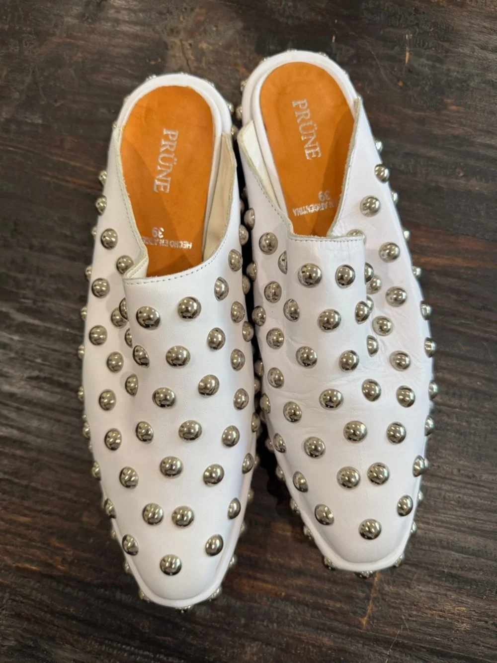 PRÜNE White Studded Slip-On Mules size 39 - Picture 12 of 16